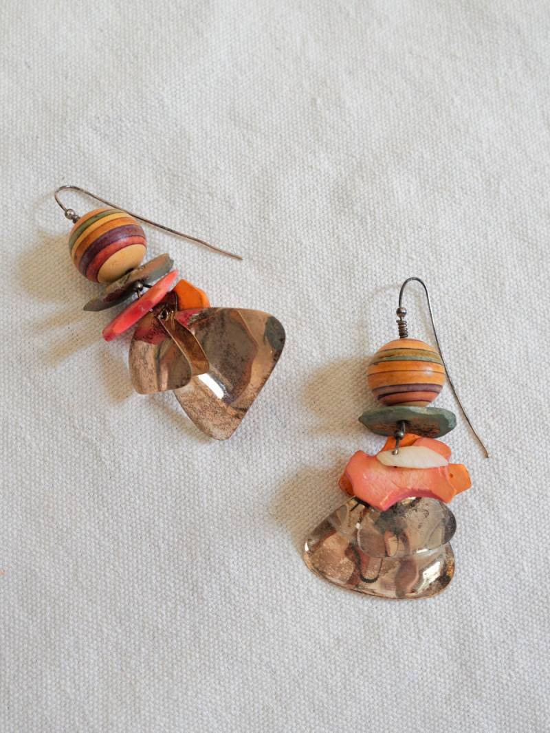 Vintage 80Er Jahre Donna Dale Handmade Artisan Fundstücke Modernist Sterling Silber Baumeln Holzkugel Tropfen Durchbohrte Ohrringe von ClosiTherapiVintage