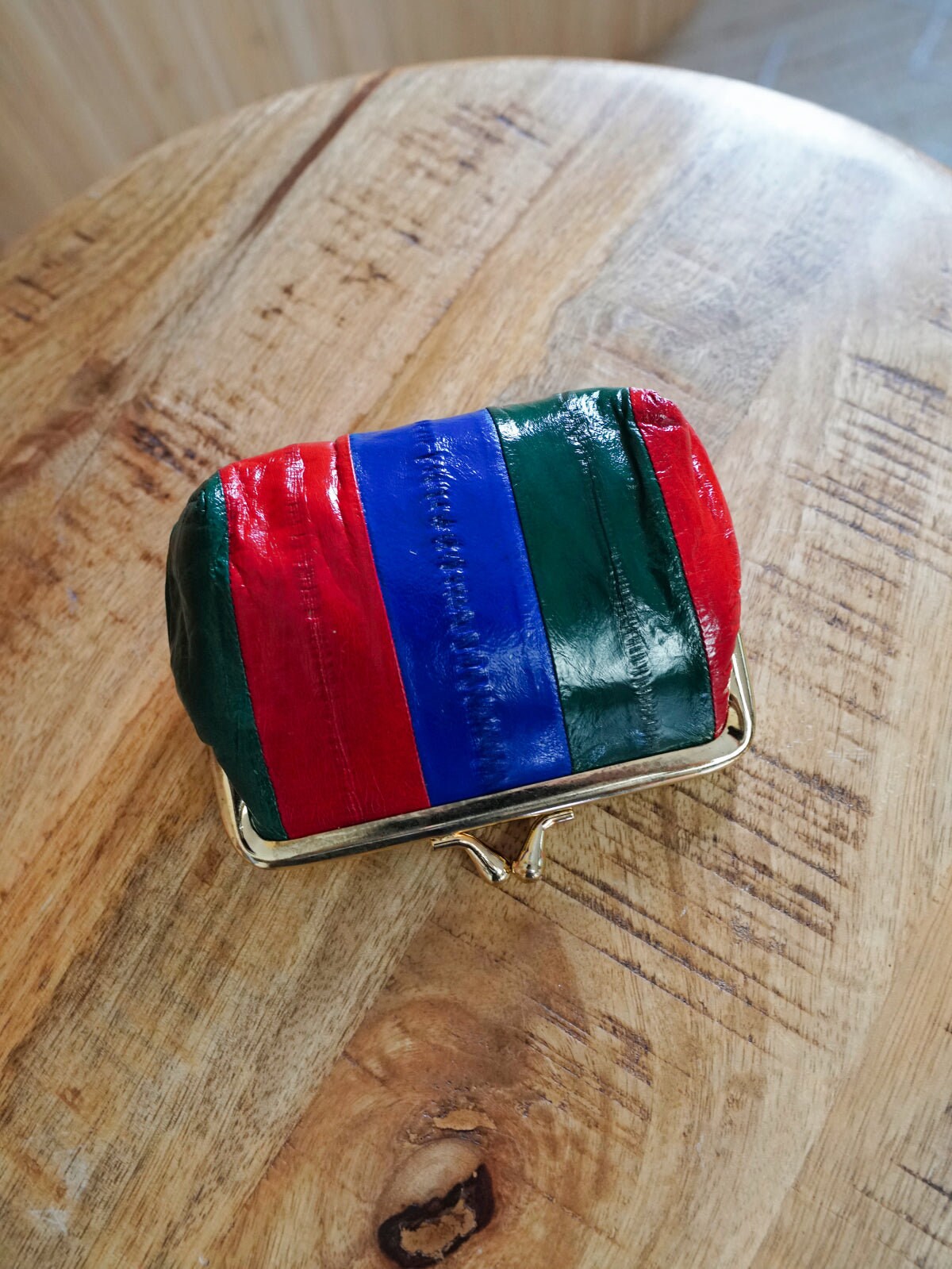 Vintage 90Er Jahre Eelskin Stripe Multicolor Kisslock Handgemachte Geldbörse Kreditkarteninhaber Geldbeutel von ClosiTherapiVintage