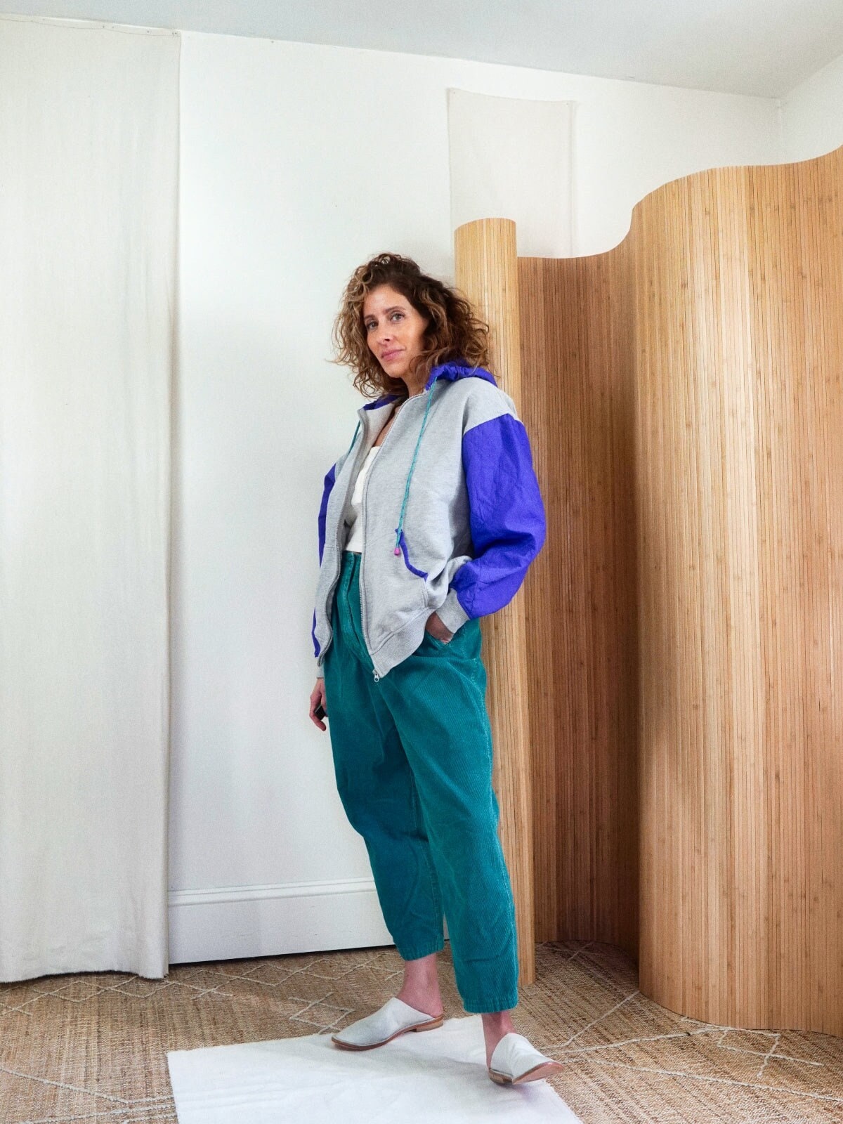 Vintage 90Er Jahre Periwinkle Blue Fleece Full-Zip Gesteppter Kontrast Grauer Hoodie Sportliches Lila Sweatshirt von ClosiTherapiVintage