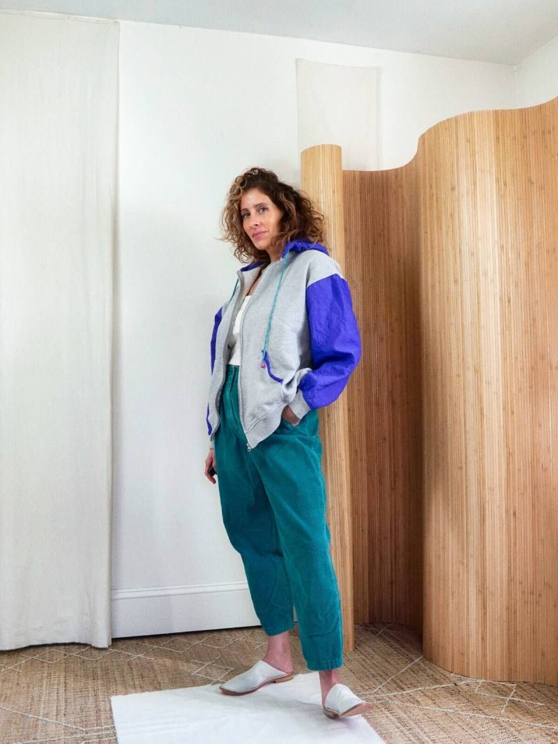 Vintage 90Er Jahre Periwinkle Blue Fleece Full-Zip Gesteppter Kontrast Grauer Hoodie Sportliches Lila Sweatshirt von ClosiTherapiVintage