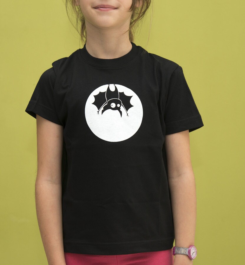Fledermaus Kids T-Shirt, Weiss Auf Schwarz Baumwolle von ClothMothTshirts