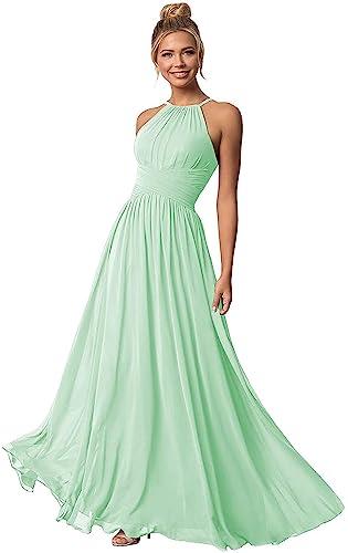 Clothfun Damen Halfter Brautjungfernkleider Lang Chiffon Formelle Kleider Abend Party Kleid 2024, Minze, 40 Clothfun Damen Halfter Brautjungfernkleider Lang Chiffon Formelle Kleider Abend Party Kleid 2024, Minze, 40 von Clothfun