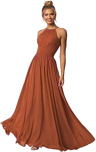 Clothfun Damen Halfter Brautjungfernkleider Lang Chiffon Formelle Kleider Abend Party Kleid 2024, burnt orange, 48 Mehr von Clothfun