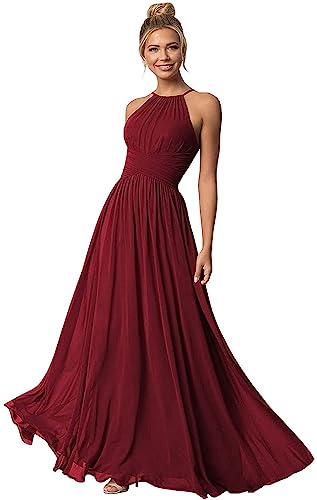 Clothfun Damen Kleid mit langem Halfter Chiffon Brautjungfer Kleid Abschlussball formell 2019 Abendkleid 082 - Rot - 36 von Clothfun