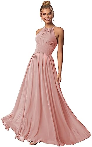 Clothfun Damen Kleid mit langem Halfter Chiffon Brautjungfer Kleid Abschlussball formell 2019 Abendkleid 082 - mehrfarbig - 36 von Clothfun