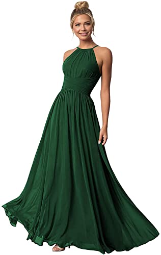 Clothfun Damen Neckholder Brautjungfernkleider Lang Chiffon Formelle Kleider Abend Party Kleid 2025, Grün , 34 von Clothfun