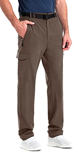 clothin Herren-Reisehose mit elastischem Bund, dehnbar, leicht, mehrere Taschen, schnell trocknend, atmungsaktiv (Kakaobraun, 2XL-30) von Clothin