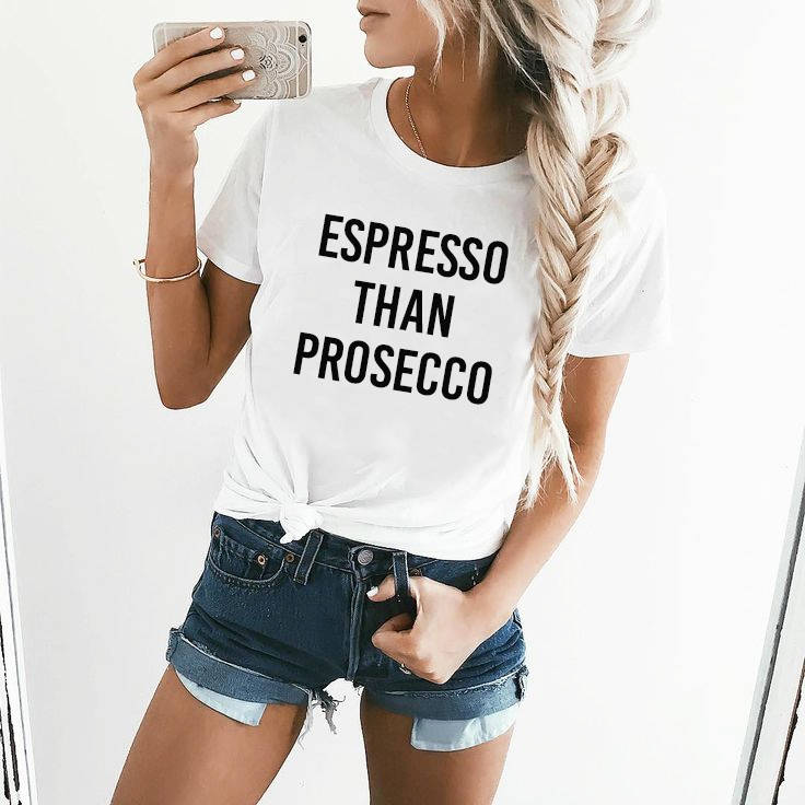 Espresso Dann Prosecco T-Shirt Kurz & Langarm Damen Unisex Crewneck Tshirt von ClothingByShane