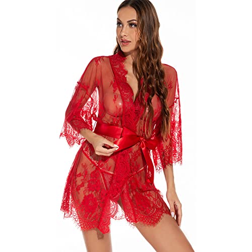 Clotth Damen Sexy Pyjama Zweiteiliges Set Nightgown, Bright Red-s, S EU von Clotth