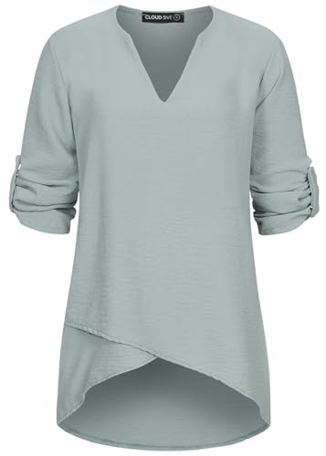 Cloud 5ive Damen Bluse in Wickeloptik mit V-Neck und Turn-Up-Ärmeln von Cloud 5ive