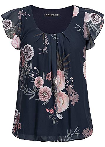 Cloud 5ive Damen Chiffon Top 2-lagig Blumen Muster Navy blau von Cloud 5ive