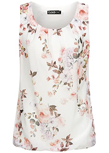 Cloud 5ive Damen Chiffon Top mit Blumen Print 2-lagig innen Viskosefutter Weiss von Cloud 5ive