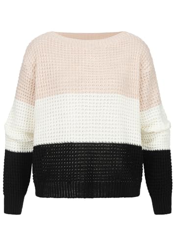 Cloud 5ive Damen Colorblock Strickpullover Sweater mit Rundhals beige Weiss schwarz von Cloud 5ive