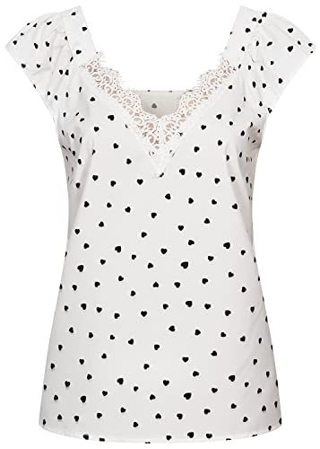 Cloud 5ive Damen Crepe Top mit Spitzen-Details und Herzchen Print von Cloud 5ive