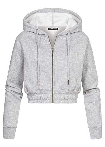 Cloud 5ive Damen Cropped Sweat Jacke Zip-Hoodie m. Kapuze & breitem Bund von Cloud 5ive