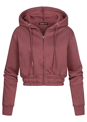 Cloud 5ive Damen Cropped Sweat Jacke Zip-Hoodie m. Kapuze & breitem Bund von Cloud 5ive