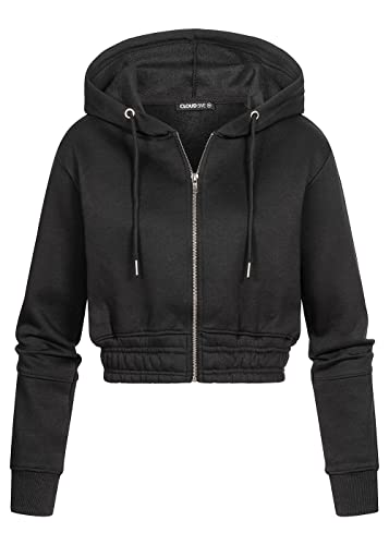 Cloud 5ive Damen Cropped Sweat Jacke Zip-Hoodie m. Kapuze & breitem Bund von Cloud 5ive