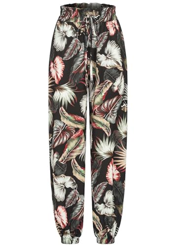 Cloud 5ive Damen Hose Crepe Stoffhose mit Gummibund und All Over Palmen Print von Cloud 5ive