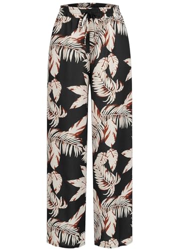 Cloud 5ive Damen Hose Viskose Sommerhose mit Bündchen und Palmen Print schwarz von Cloud 5ive