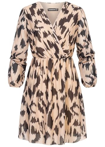 Cloud 5ive Damen Kleid 2-lagig in Wickeloptik mit Animal Print beige schwarz von Cloud 5ive