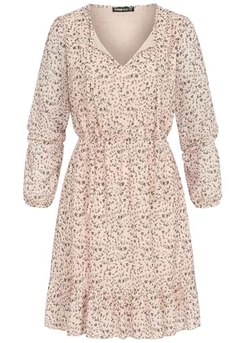 Cloud 5ive Damen Kleid Langarm Dress mit Bindedetail und All Over Blumenprint beige von Cloud 5ive