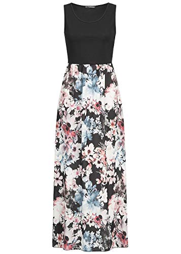 Cloud 5ive Damen Kleid Maxi Dress Blumen Muster schwarz Weiss rosa von Cloud 5ive