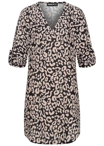 Cloud 5ive Damen Kleid Turn-Up Crepe Dress mit Animal Print schwarz von Cloud 5ive