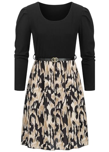 Cloud 5ive Damen Langarm Kleid inklusive Gürtel Leo Print schwarz von Cloud 5ive