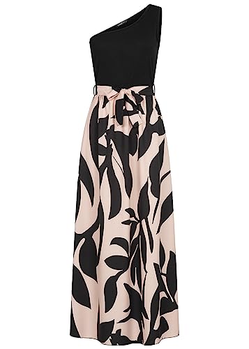 Cloud 5ive Damen Maxi-Kleid One-Shoulder mit Blumenprint schwarz-beige von Cloud 5ive