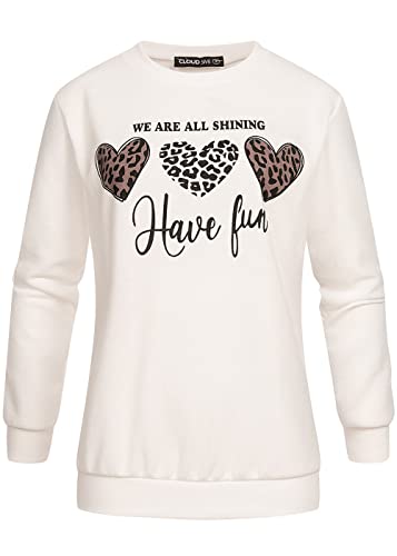 Cloud 5ive Damen Pullover Sweater mit Have Fun und Leo-Print Herzen von Cloud 5ive