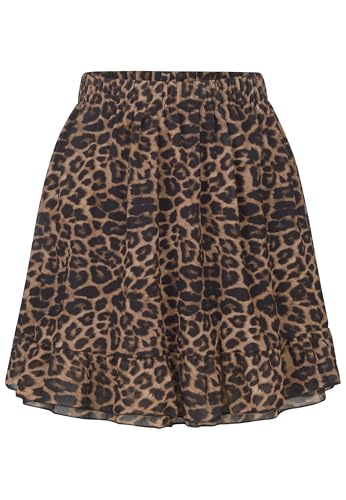 Cloud 5ive Damen Rock Mini Stufenrock 2-lagig mit Leo-Print braun schwarz von Cloud 5ive