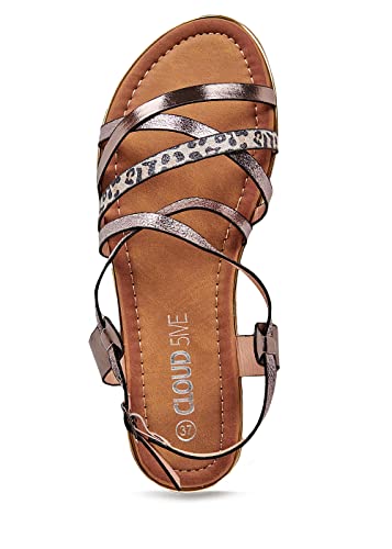 Cloud 5ive Damen Schuhe Riemen-Sandalen mit Details in Leo Print und Silber grau von Cloud 5ive