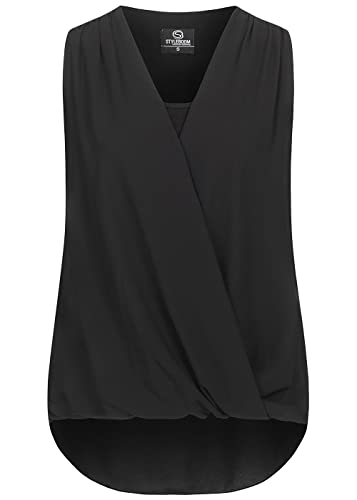 Cloud 5ive Damen Shirt Chiffon Top in 2in1 Optik Wasserfallausschnitt schwarz von Cloud 5ive