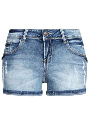 Cloud 5ive Damen Shorts Denim Hotpants 5-Pockets Destroy Look medium blau von Cloud 5ive
