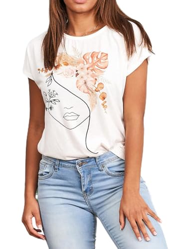 Cloud 5ive Damen T-Shirt Viskose Top mit Floral Silhouette Face Print Weiss von Cloud 5ive