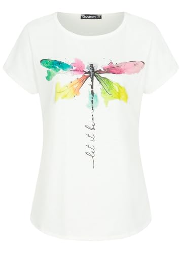 Cloud 5ive Damen T-Shirt Viskose Top mit Libellen Print Weiss Multicolor von Cloud 5ive