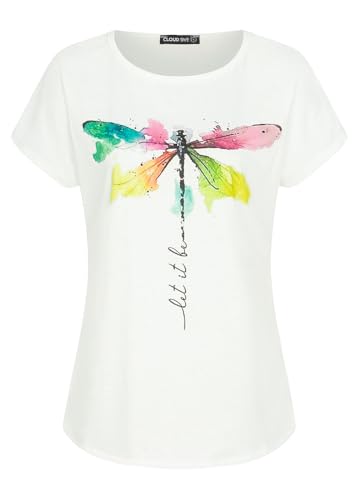 Cloud 5ive Damen T-Shirt Viskose Top mit Libellen Print weiss multicolor von Cloud 5ive