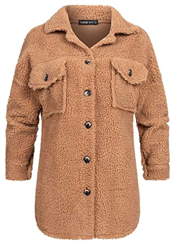 Cloud 5ive Damen Teddyfell Jacke mit 2-Brusttaschen und Knopfleiste von Cloud 5ive