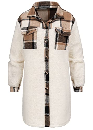 Cloud 5ive Damen Teddyfell Shacket-Jacke Mantel mit 2 Brusttaschen von Cloud 5ive