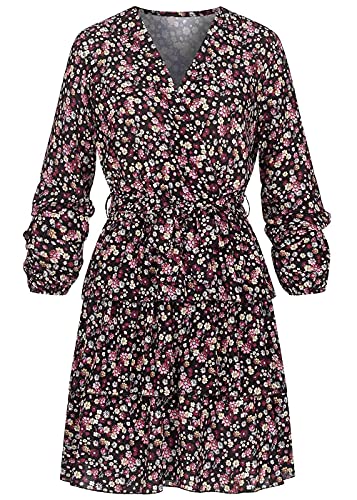 Cloud 5ive Damen V-Neck Kleid in Wickeloptik mit Blumen Print schwarz Multicolor von Cloud 5ive