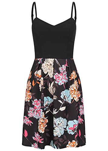 Cloud 5ive Damen V-Neck Kleid mit Blumen Print & verstellb. Trägern schwarz mc von Cloud 5ive