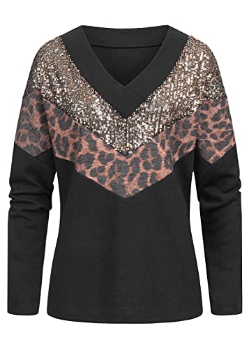 Cloud 5ive Damen V-Neck Sweater Pullover m. Pailletten Leo Print von Cloud 5ive