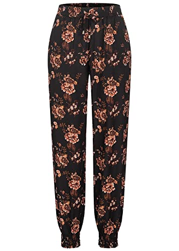 Cloud 5ive Damen Viskose Hose mit Bündchen 2-Pockets & Blumen Print schwarz braun von Cloud 5ive