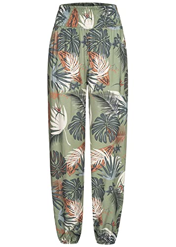 Cloud 5ive Damen Viskose Sommer Hose mit All Over Tropical Print Military grün von Cloud 5ive