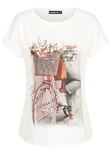 Cloud 5ive Damen Viskose T-Shirt mit Fahrrad Print von Cloud 5ive