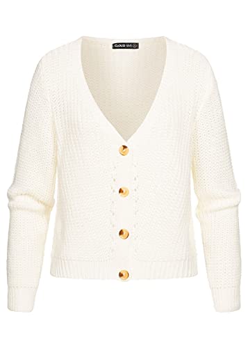 Cloud 5ive Damen kurzer Basic V-Neck Strickcardigan mit Knopfleiste Bright Weiss von Cloud 5ive