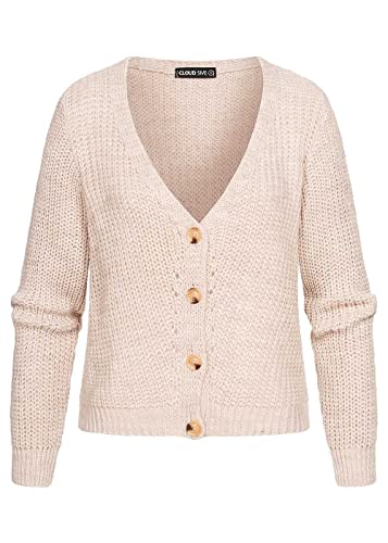 Cloud 5ive Damen kurzer Basic V-Neck Strickcardigan mit Knopfleiste hell beige von Cloud 5ive