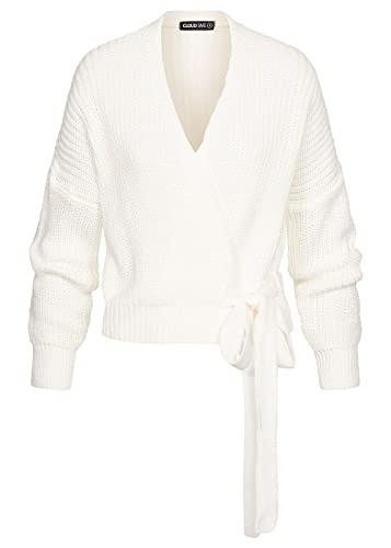 Cloud 5ive Damen kurzer V-Neck Wickelcardigan seitlich zum binden Bright Weiss von Cloud 5ive