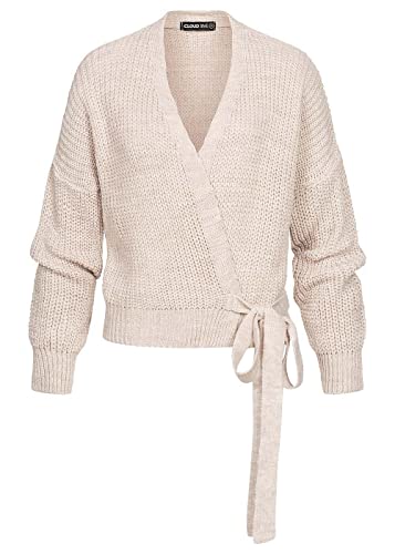 Cloud 5ive Damen kurzer V-Neck Wickelcardigan seitlich zum binden hell beige von Cloud 5ive