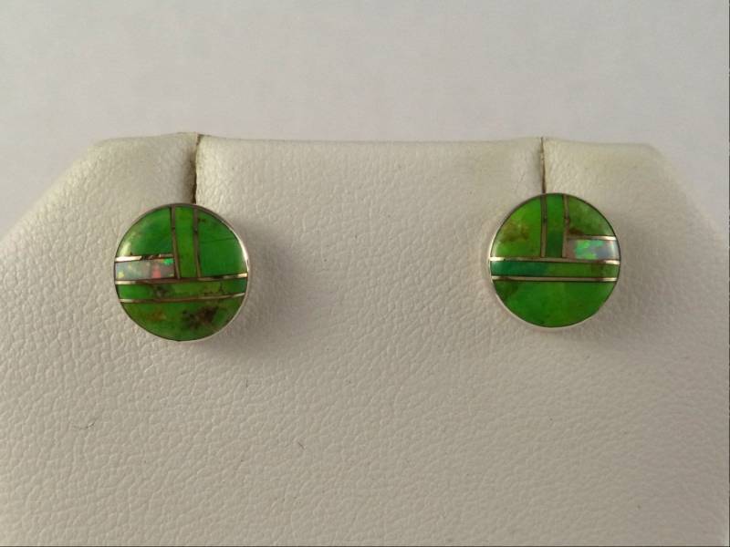 Southwest Style, 8 Mm Sterling Silber Ohrstecker Mit Gaspeit Und Opal. Markiert von CloudcroftTrading